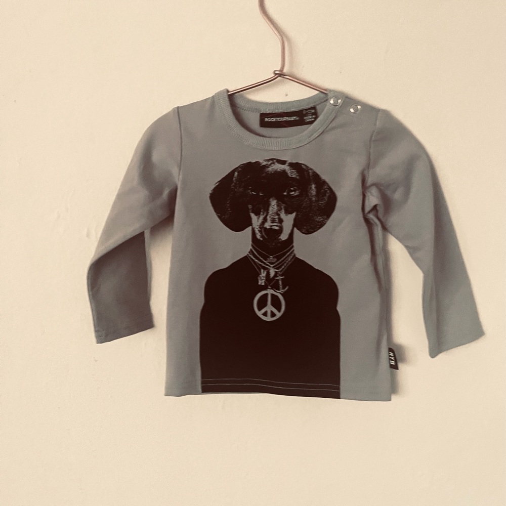 RockYourBaby Rock and roll dog long sleeve T-shirt size 6-12M gray color Jersey